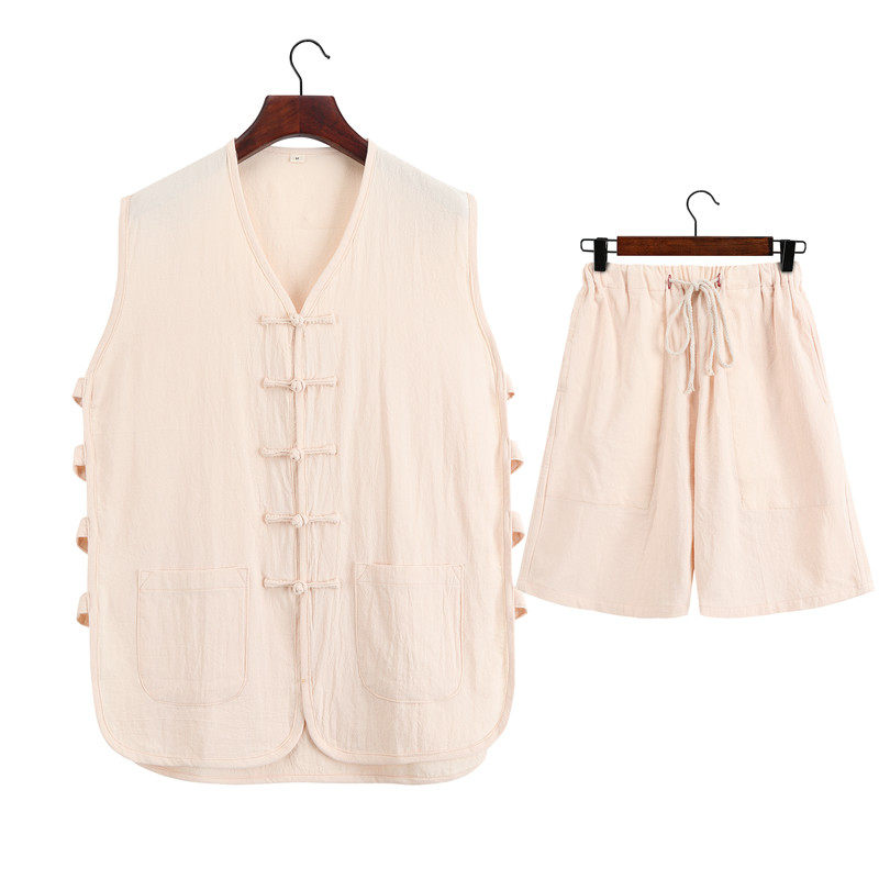 COTTON AND LINEN TANG SUIT MENS MIDDLE-AGED AND ELDERLY VESTS CHINESE STYLE COSTUME SUIT RETRO MENS VEST JACKETS SUMMER HANFU MEN