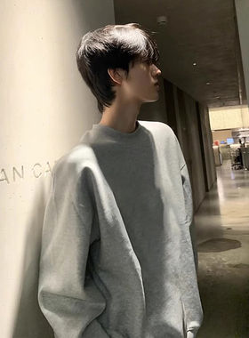 SIMWOOD简木男装黑色美式重磅卫衣男款圆领春秋无帽长袖t恤青少年