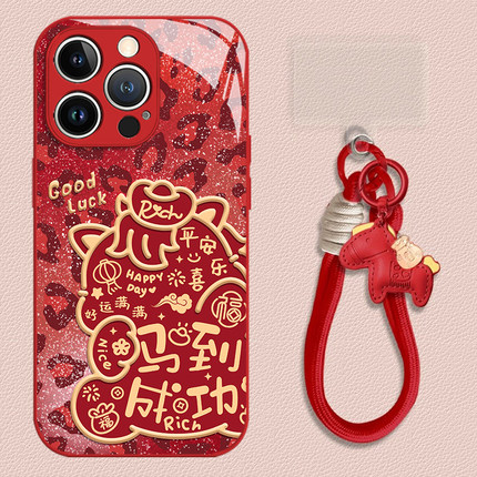 适用于OPPOreno15pro手机壳reno14闪粉豹纹马到成功13新款玻璃12限定11新年款10pro+马年本命年9喜庆8防摔7/6