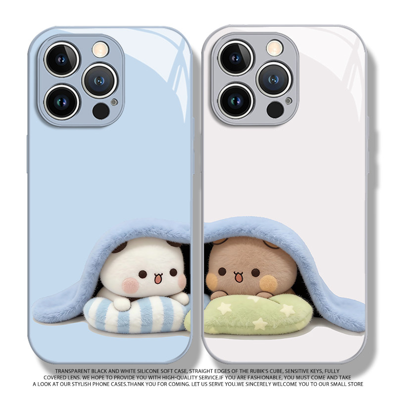 适用苹果17promax手机壳iphone16pro一二布布15plus新款玻璃14情侣一对13mini卡通可爱12小众11女x爆款/xr/xs