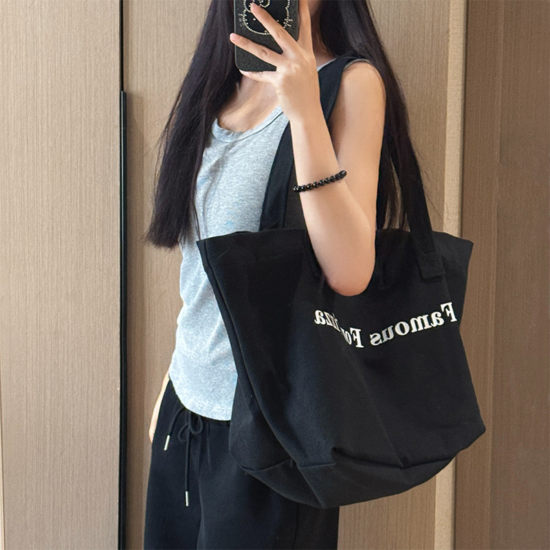 女士单肩包慵懒松弛感帆布袋文艺时尚街头托特包学生上课手提袋