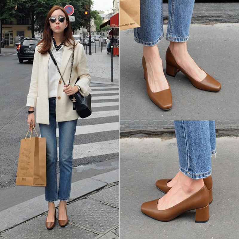 2019新款春季女鞋韩版百搭方头奶奶鞋浅口粗跟chic单鞋网红晚晚鞋|ruв категории Женская обувь, низкий чистка - от Buy2taobao.com для оказания профессиональной услуги покупки агента Taobao