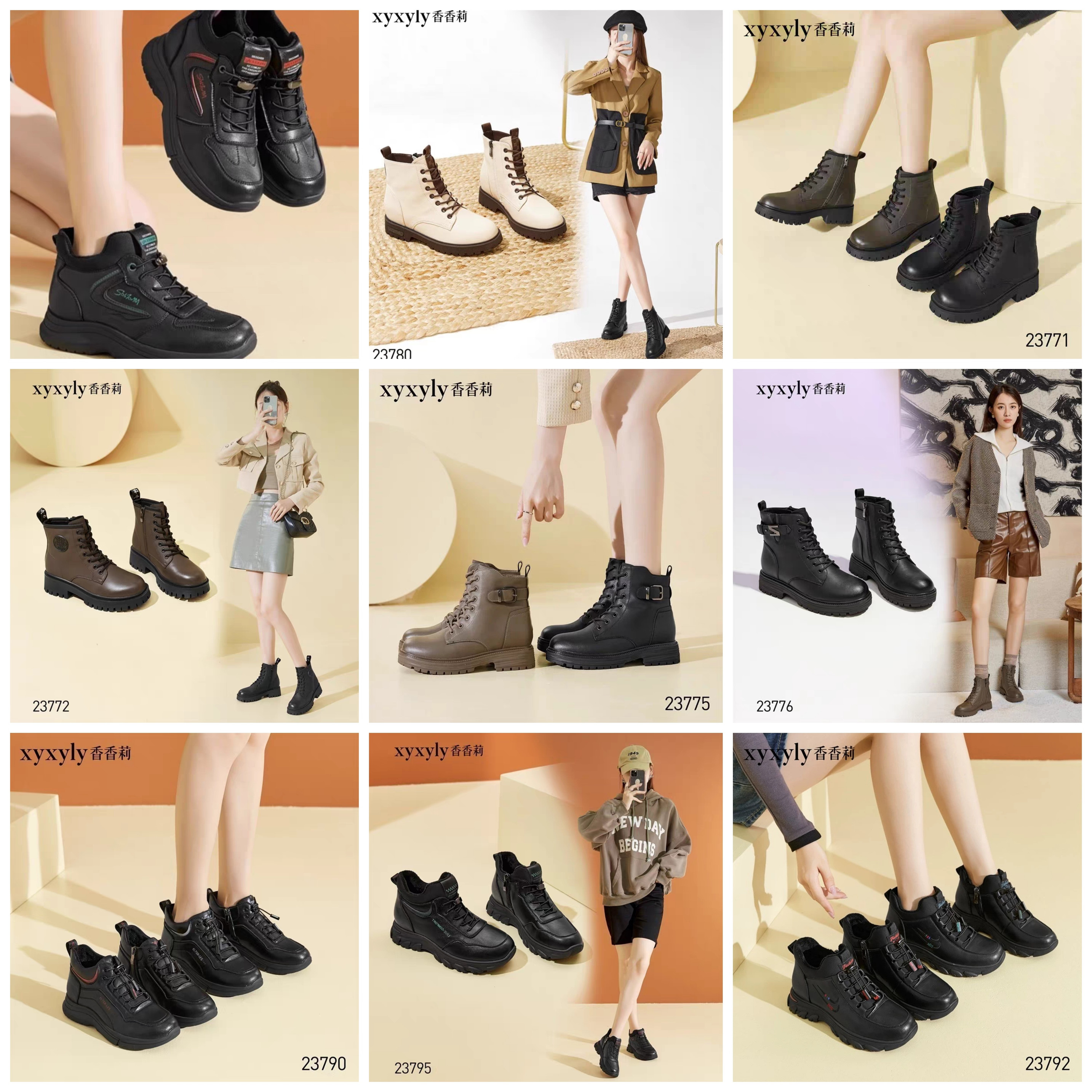 香香莉短靴女圆头系带拉链粗跟冬季加绒加厚时尚马丁靴潮棉鞋特价