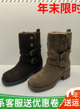 香香莉短靴子2025冬季新款粗跟女短靴休闲棉鞋百搭磨砂女鞋32585