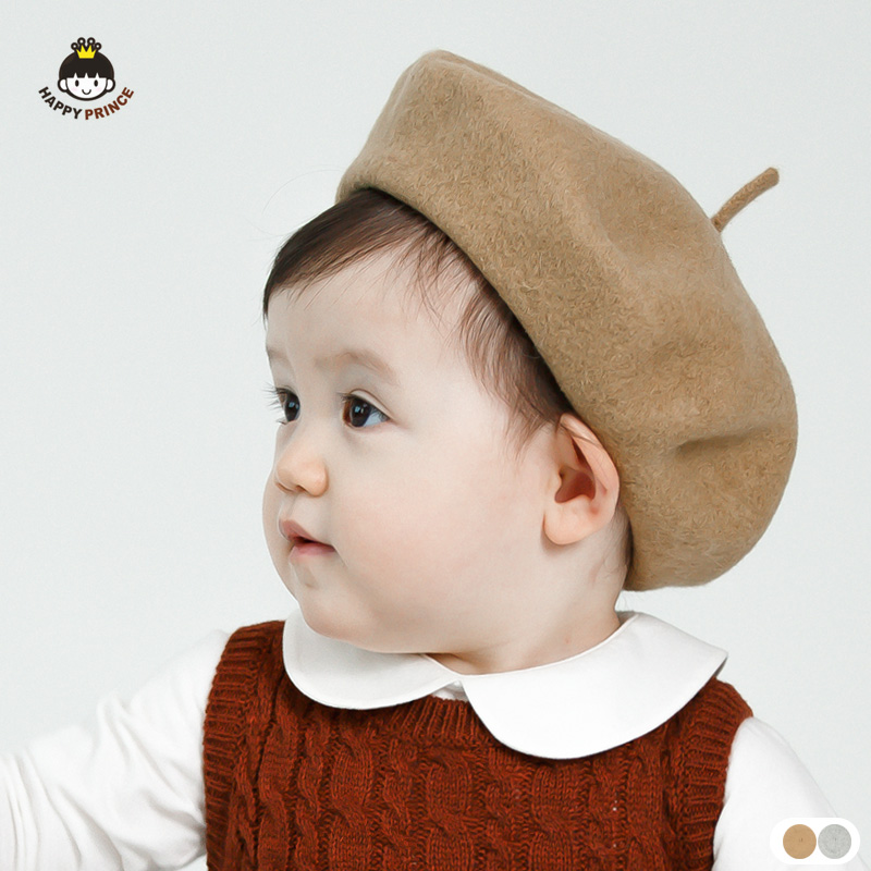 韩版可爱时尚新生婴儿男女童纯色圆顶羊毛礼帽贝雷帽宝宝帽子春秋