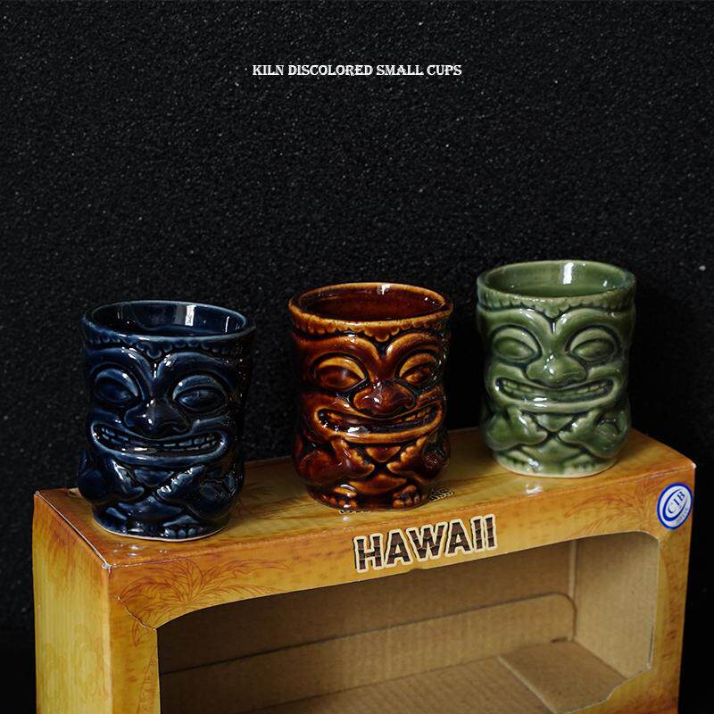 出口欧式TIKI MUG窑变色迷你面具娃娃小酒杯复古浮雕烈酒杯调酒杯