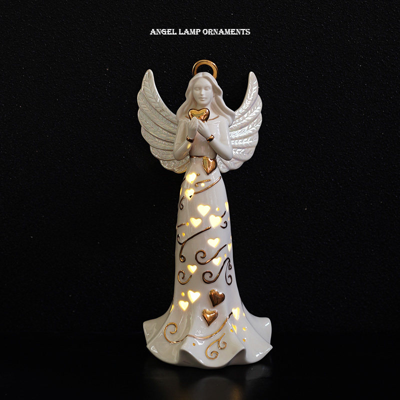 LENOX 欧式浮雕描金天使女孩手捧爱心圣诞装饰摆件氛围灯圣诞礼物