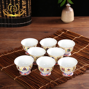 陶瓷八吉祥供杯 水碗 供水杯八宝供碗七供八供杯供水杯密宗供水碗
