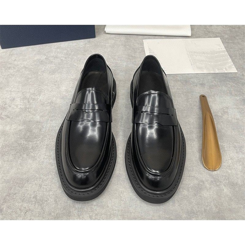 欧洲站潮牌真皮布洛克镂空一脚蹬乐福鞋高端系带商务休闲皮鞋男士