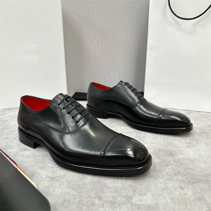 欧洲站潮牌头层牛皮商务正装皮鞋男士高端皮底布洛克三接头得比鞋