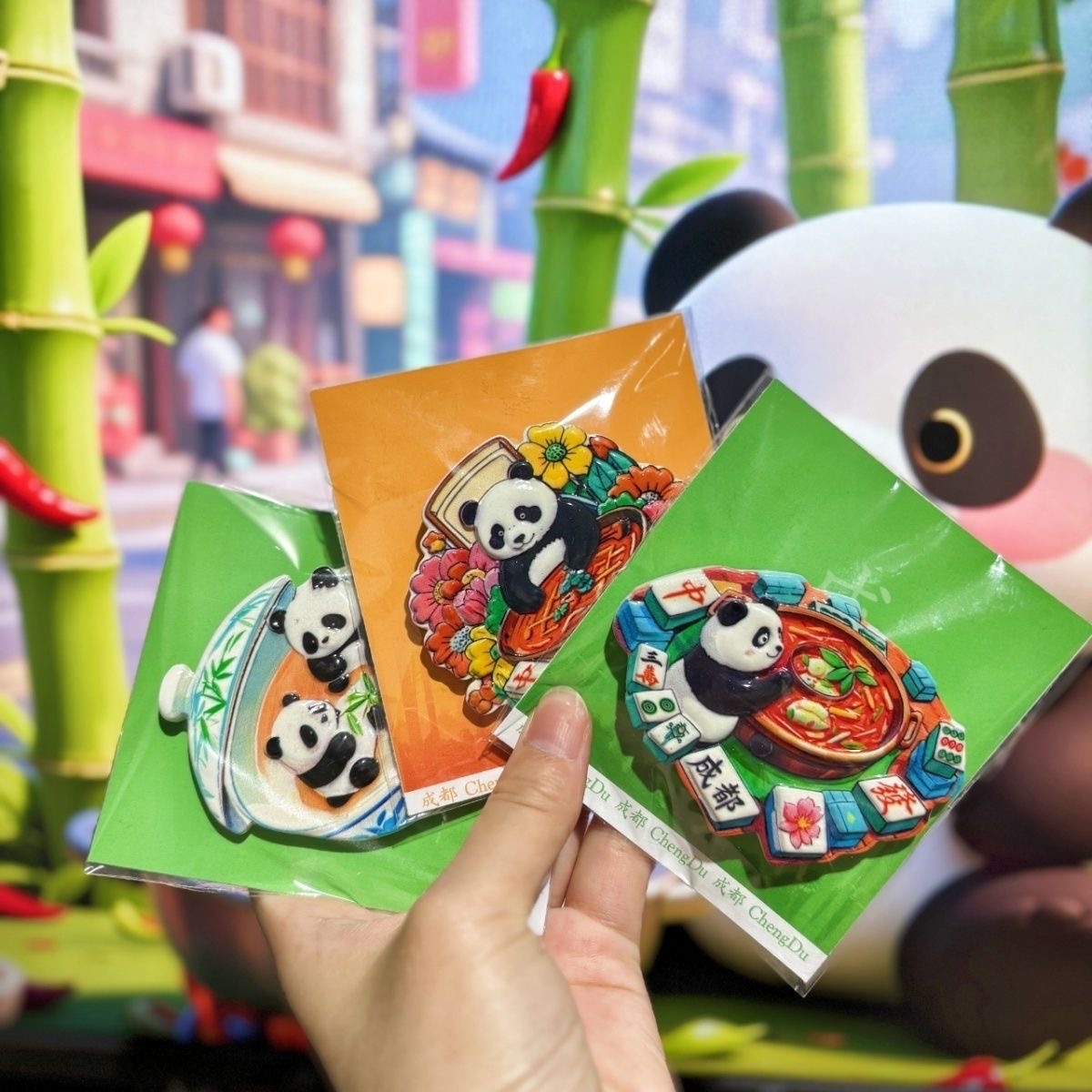 成都冰箱贴国宝熊猫国潮文创旅游纪念品树脂磁贴立体装饰品