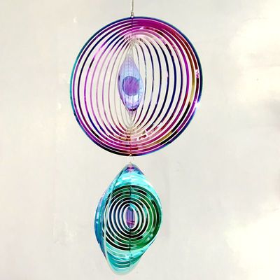 北欧3D风曼陀罗风铃立体圆形旋转风转风铃挂件室内外家居彩色挂饰