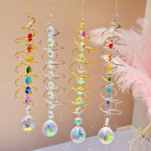 3D螺旋尾风旋转水晶球太阳捕手永恒动力彩虹制造悬挂装饰品风铃挂