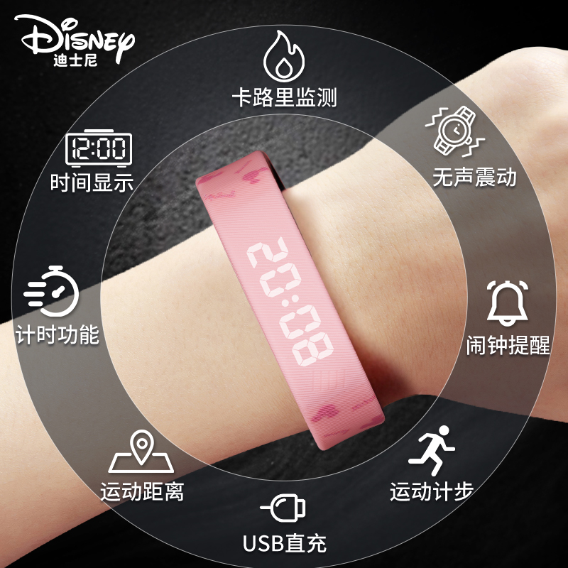 迪士尼2025新款智能手环女运动防水心率睡眠健康儿童学生电子手表