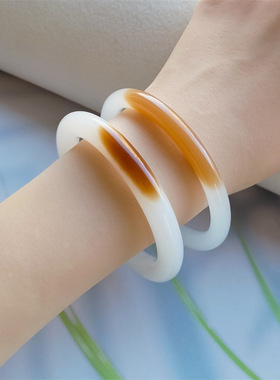 新疆金丝玉和田玉糖白玉玉镯羊脂白俏糖色一口糖女款高贵典雅手镯