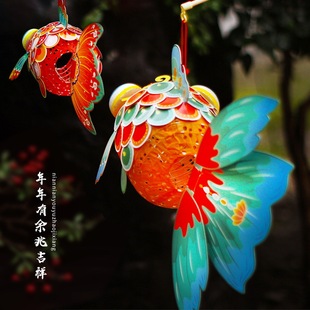 中秋节灯笼金鱼手工diy材料包儿童手提发光花灯镂空灯笼装饰
