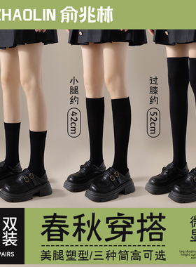 黑色袜子女中筒袜春秋季冬款堆堆长筒过膝袜jk压力瘦腿小腿袜夏季