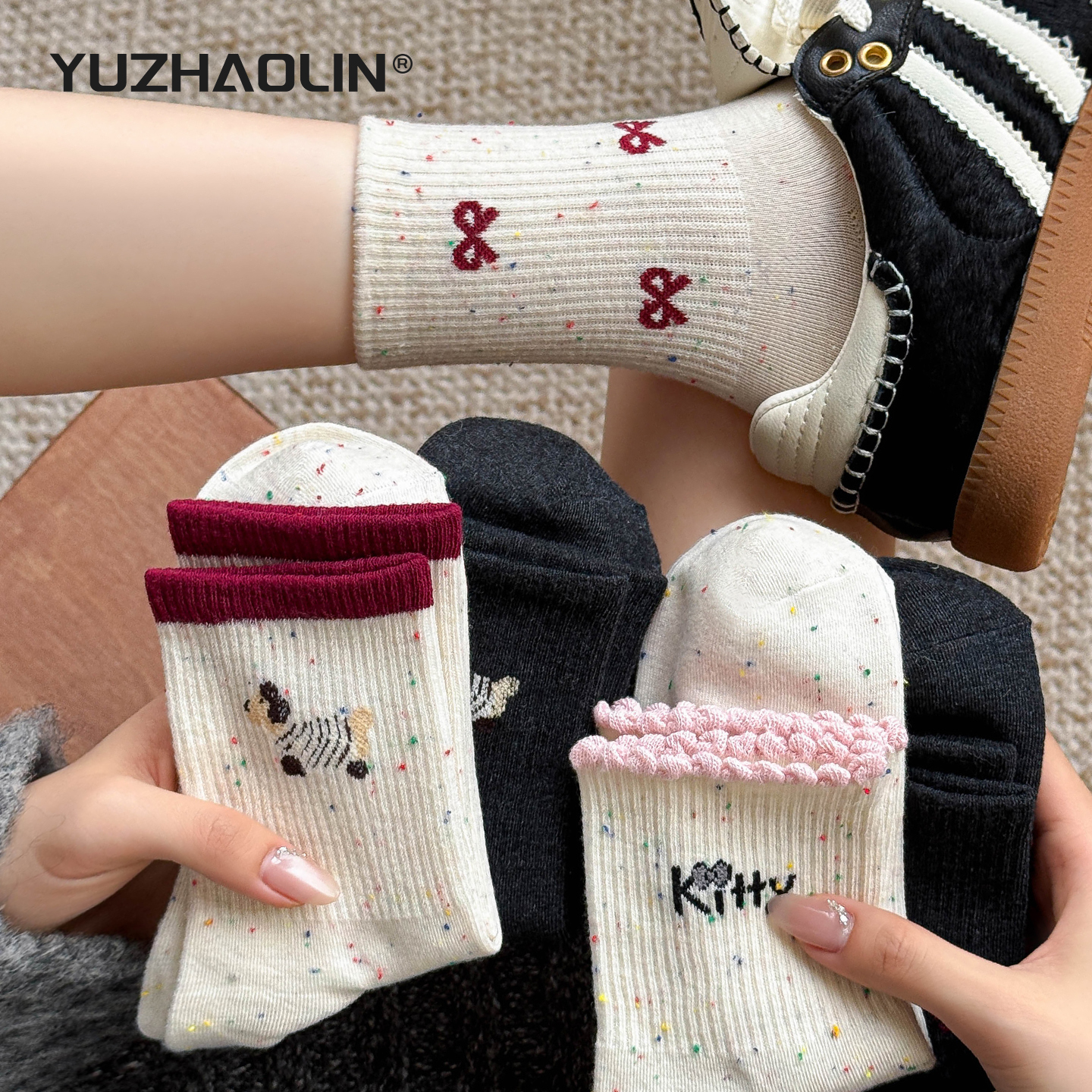 点子纱袜子女士春秋季中筒袜