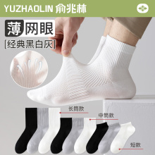 白色袜子男士中筒袜夏季薄款网眼透气短袜纯棉防臭运动吸汗春秋款
