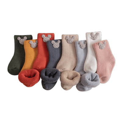 婴儿袜子秋冬纯棉加绒毛圈中筒袜