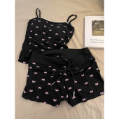 家居服套装 背心短裤 可外穿 新款 纯欲性感蝴蝶印花吊带睡衣女春夏季