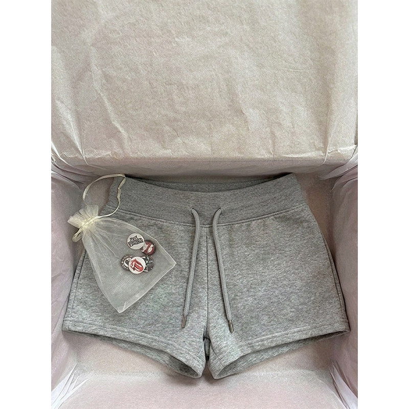 美式辣妹浅灰色抽绳运动短款睡裤女夏季新款修身显瘦休闲居家短裤