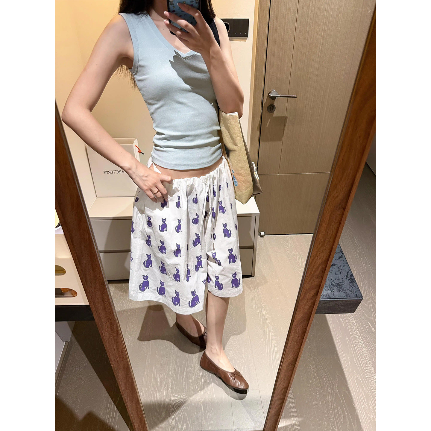可爱卡通软萌小猫咪印花睡裤女夏季新款宽松休闲百搭家居短裤外穿