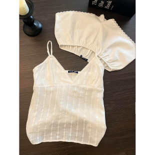 背心短裤 无袖 家居服 纯色蕾丝花边v领吊带睡衣女春夏2026新款 法式