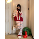 套装 加绒加厚家居服时尚 2025新款 复古设计感条纹半边绒睡衣女冬季