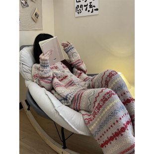 松弛感气质半边绒睡衣女秋冬季 家居服两件套 加厚保暖可外穿长袖