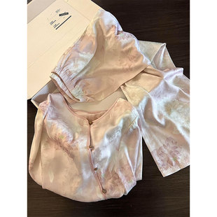 新中式国风温婉盘扣冰丝长袖睡衣女士春夏新款复古气质家居服套装