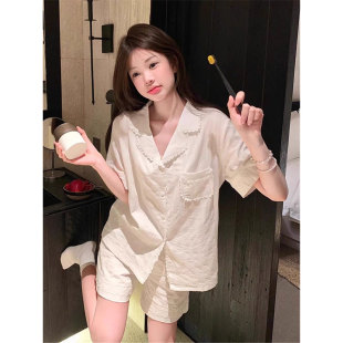 纯棉休闲睡衣女春夏季 套装 2026年新款 舒适短裤 外穿 家居服大码 韩版