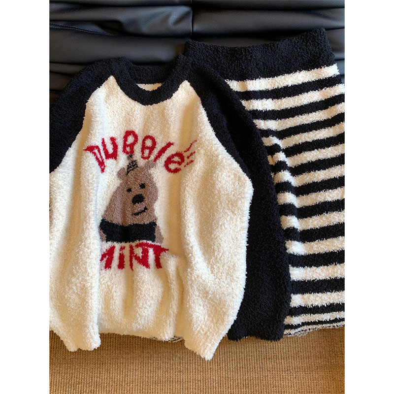 可爱卡通半边绒睡衣女秋冬季2025