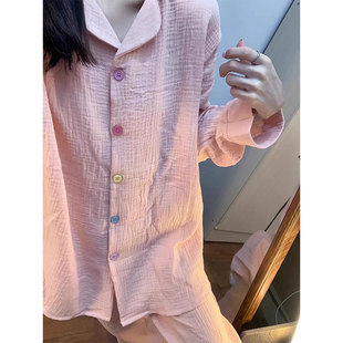 舒适宽松大码 2025新款 家居服两件套 睡衣女春秋款 粉色甜美棉纱长袖