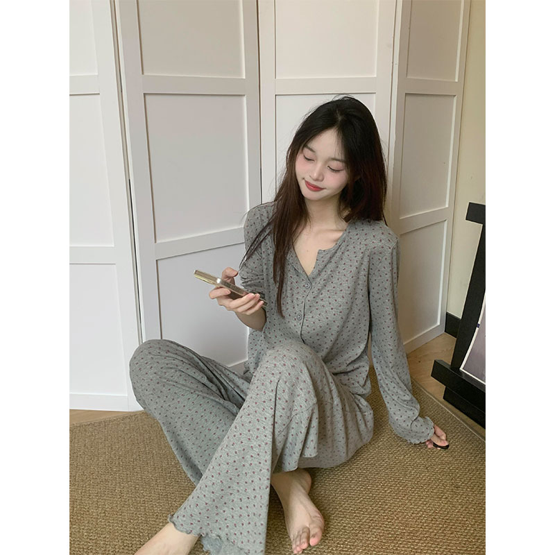 韩系甜美碎花睡衣女春秋季新款