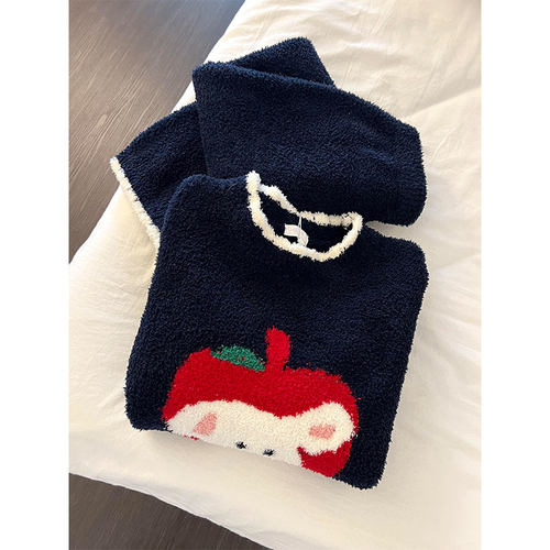 可爱苹果印花针织半边绒睡衣