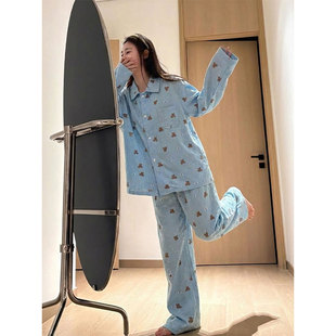 韩系松弛感卡通印花睡衣女2026秋季新款宽松舒适家居服套装可外穿