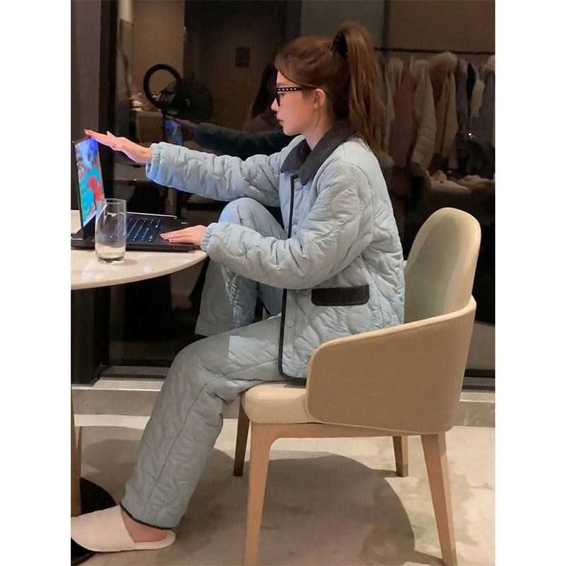 慵懒风撞色菱格夹棉睡衣女冬季2025新款大码加厚加绒家居服套装冬,女士内衣/男士内衣/家居服,睡衣/家居服套装,淘宝优惠券,粉丝福利购,淘宝优惠卷