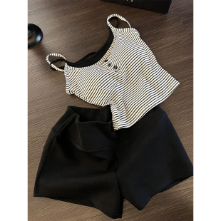 家居服套装 短裤 可外穿 新款 韩系甜美波点蓝色带胸垫吊带睡衣女春季