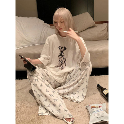 卡通可爱小狗印花短袖睡衣女夏季