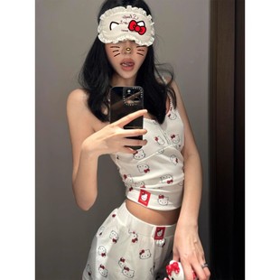 外穿 卡通HelloKitty印花吊带睡衣女款 夏季 大码 性感纯欲家居服套装