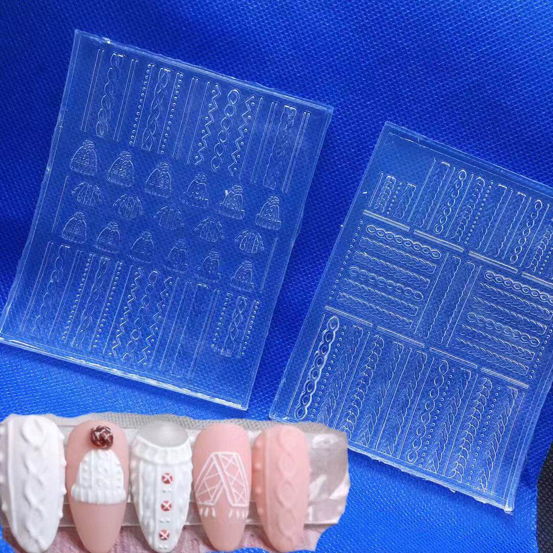 美甲浮雕大款毛衣编制纹微立体复古花款雕花模具美甲光疗可反复使