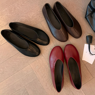圆圆妈2026春季新款单鞋简约里外全皮内增高浅口一脚蹬平底女鞋子
