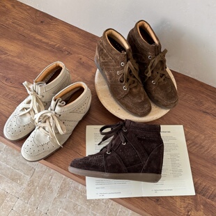 女鞋 简约舒适百搭内增高系带单鞋 子 休闲高帮鞋 圆圆妈2026早春新款