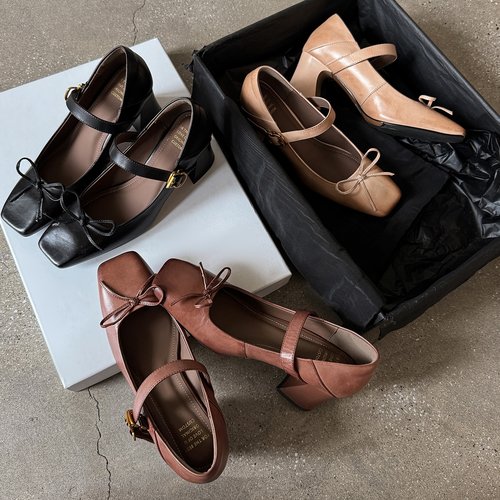 时尚方头浅口蝴蝶结一字带玛丽珍