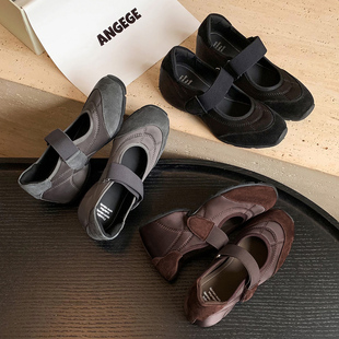 圆圆妈2026春季学院风真皮玛丽珍鞋内增高魔术贴休闲单鞋平底女鞋