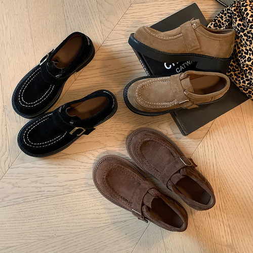 复古简约百搭粗跟休闲乐福鞋