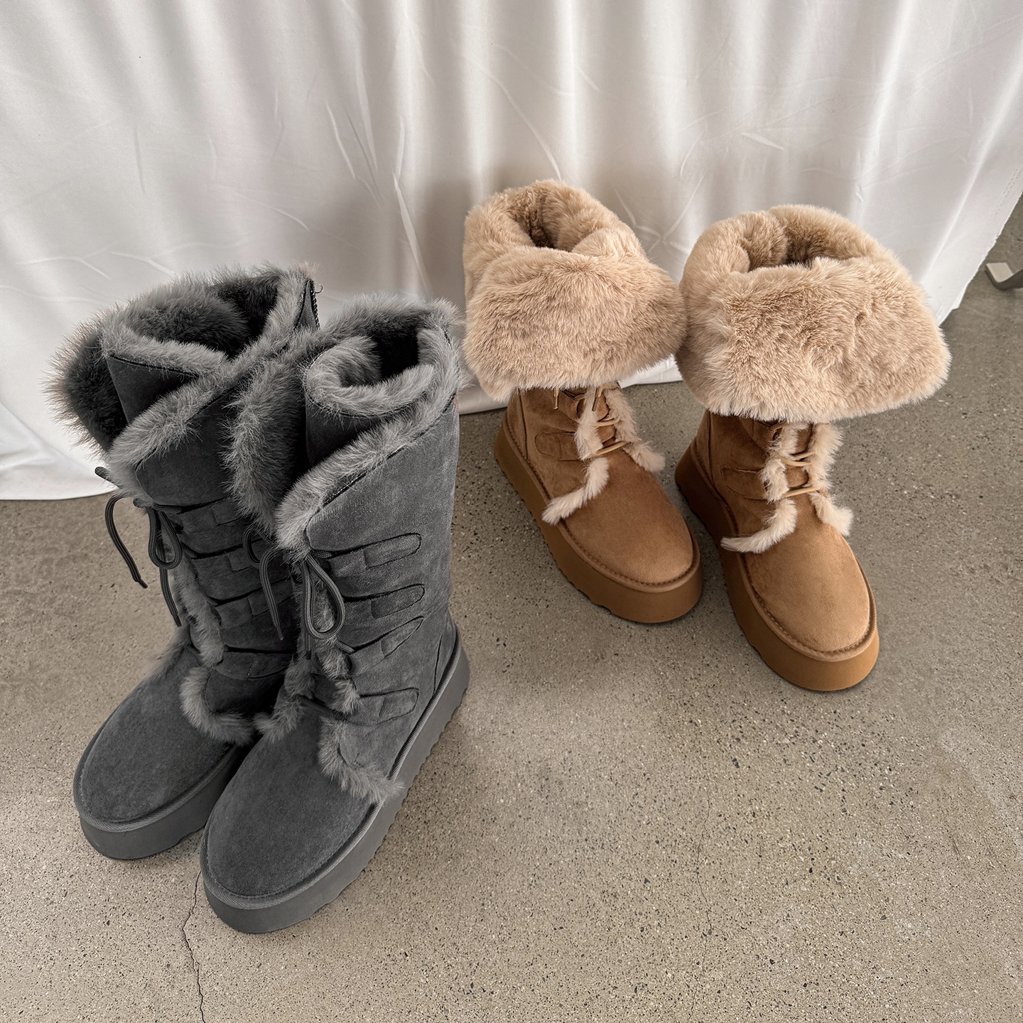 厚底绒面系带毛毛加绒保暖雪地靴