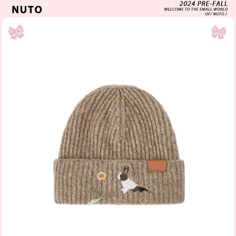 原版【现货】小兔子刺绣针织毛线帽女2024冬百搭显脸小堆堆包头帽