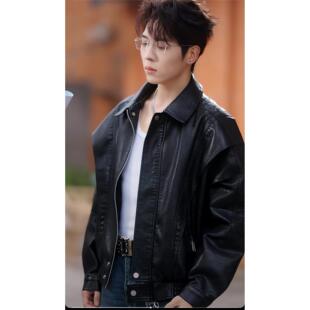 翻领机车服 皮衣外套男短款 原版 短剧老板他暗恋我陆闻屿卡戎同款
